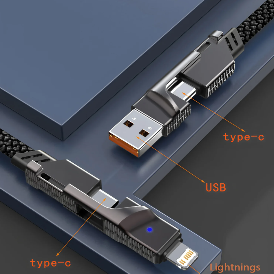Factory 4-in-1 Cable, Dual USB-C, Charging cable.